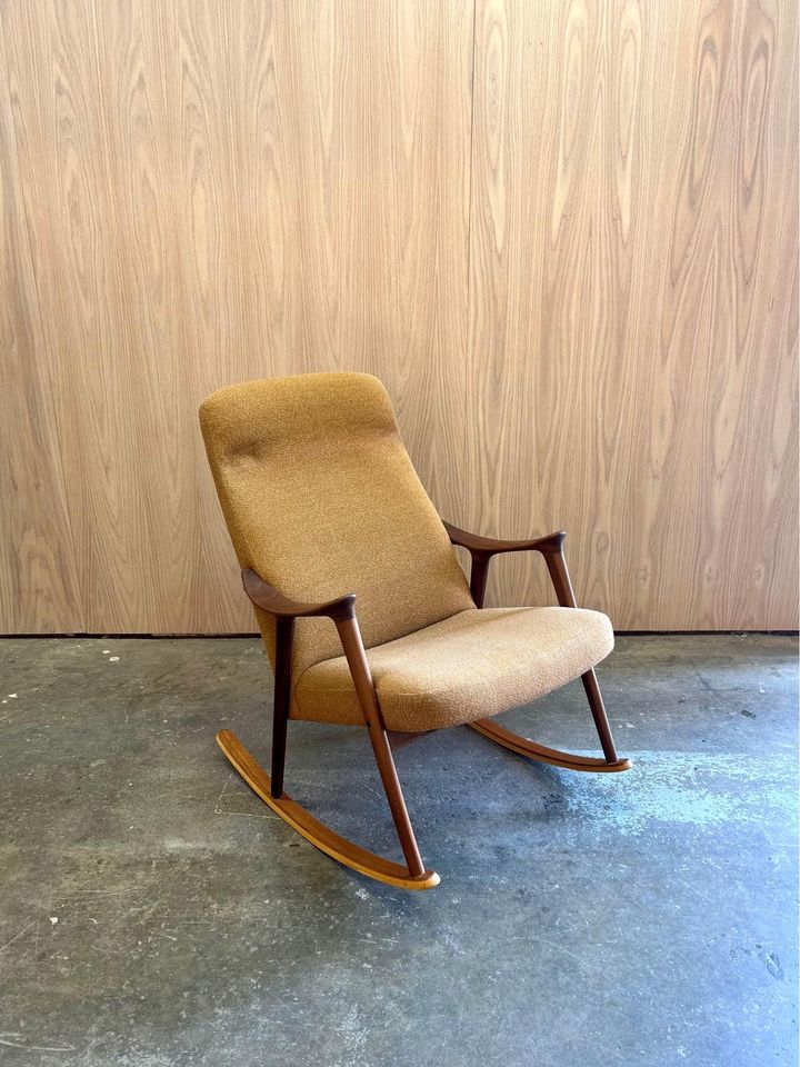 1970s Afrormosia and Teak Norwegian Rocking Chair