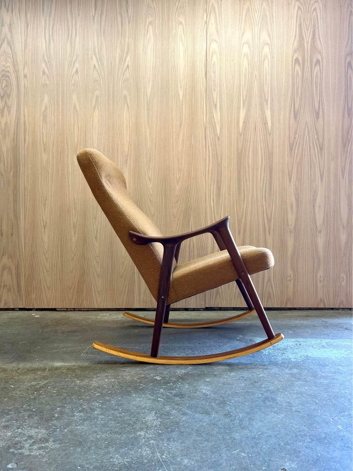 1970s Afrormosia and Teak Norwegian Rocking Chair