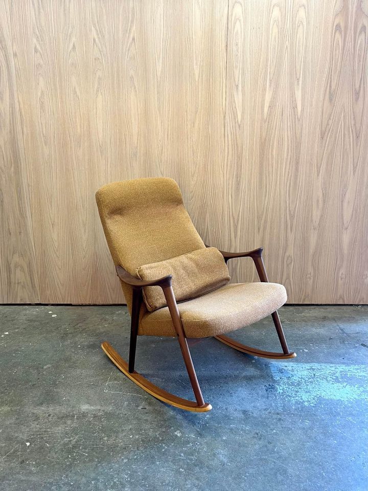 1970s Afrormosia and Teak Norwegian Rocking Chair