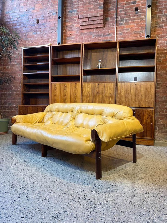 1970s Brazilian Jacaranda Wood and Leather Sofa by Percival Lafer