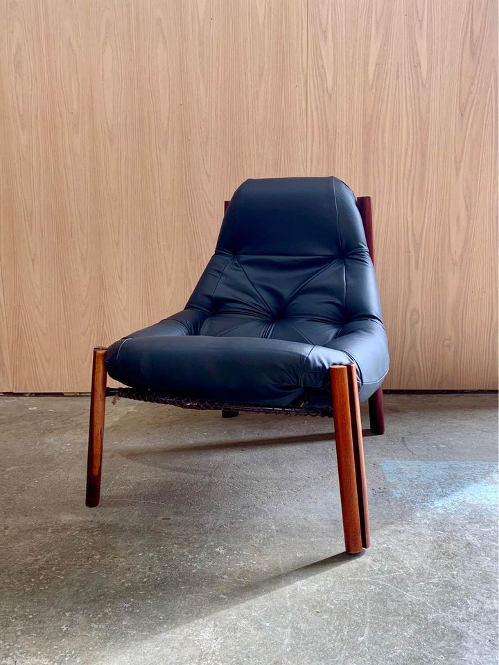 1970s Brazilian Leather Lounge Chair by Percival Lafer