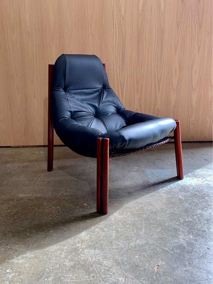 1970s Brazilian Leather Lounge Chair by Percival Lafer