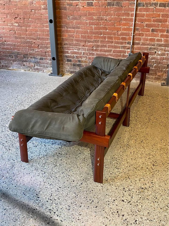 1970s Brazilian MP41 Wood and Leather Sofa by Percival Lafer