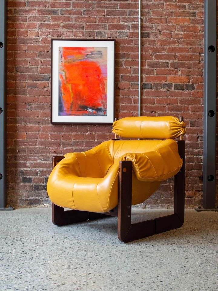 1970s Brazilian MP97 Leather High Back Lounge Chair by Percival Lafer