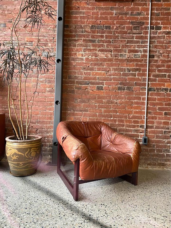 1970s Brazilian Wood and Leather MP93 Chair by Percival Lafer