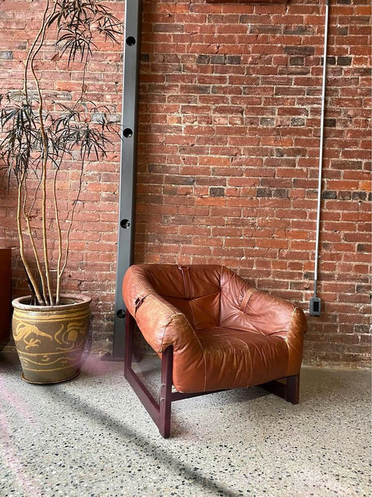 1970s Brazilian Wood and Leather MP93 Chair by Percival Lafer