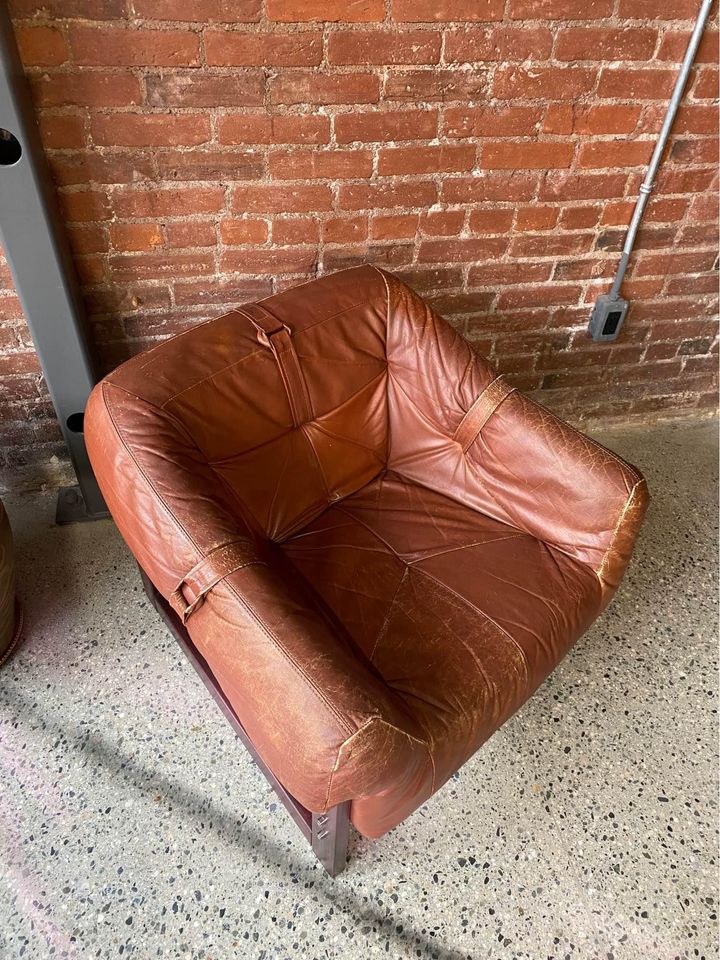 1970s Brazilian Wood and Leather MP93 Chair by Percival Lafer