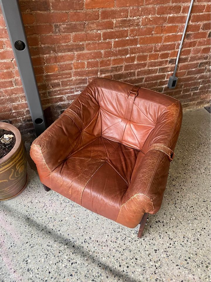 1970s Brazilian Wood and Leather MP93 Chair by Percival Lafer