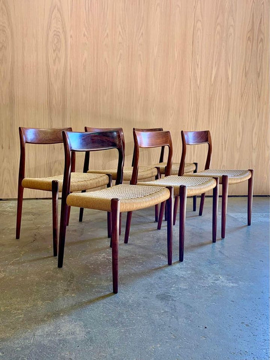 1970s Danish Rosewood Dining Chairs by Niels Møller Model 77