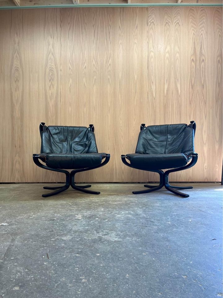 1970s Leather Falcon Chairs by Sigurd Ressell for Vatne Møbler