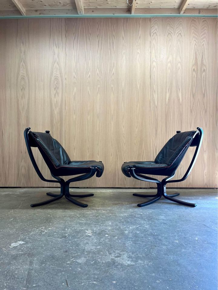 1970s Leather Falcon Chairs by Sigurd Ressell for Vatne Møbler