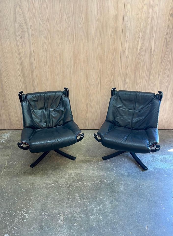 1970s Leather Falcon Chairs by Sigurd Ressell for Vatne Møbler