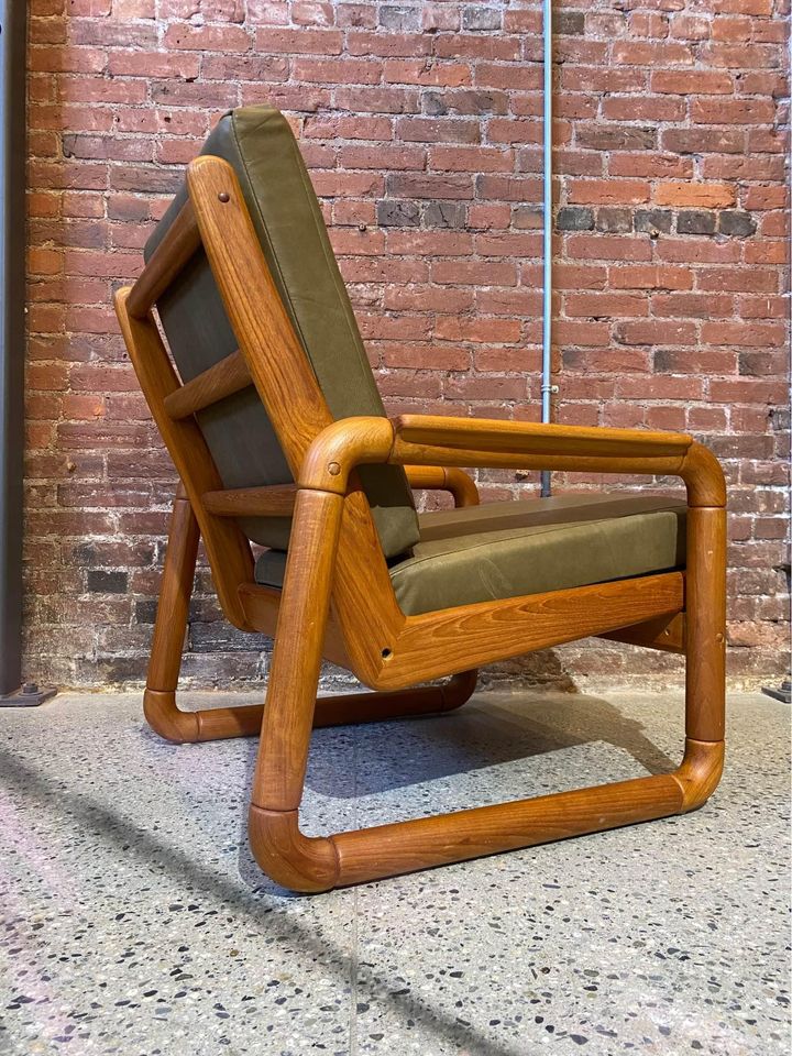 1970s Solid Teak and Leather Lounge Chair