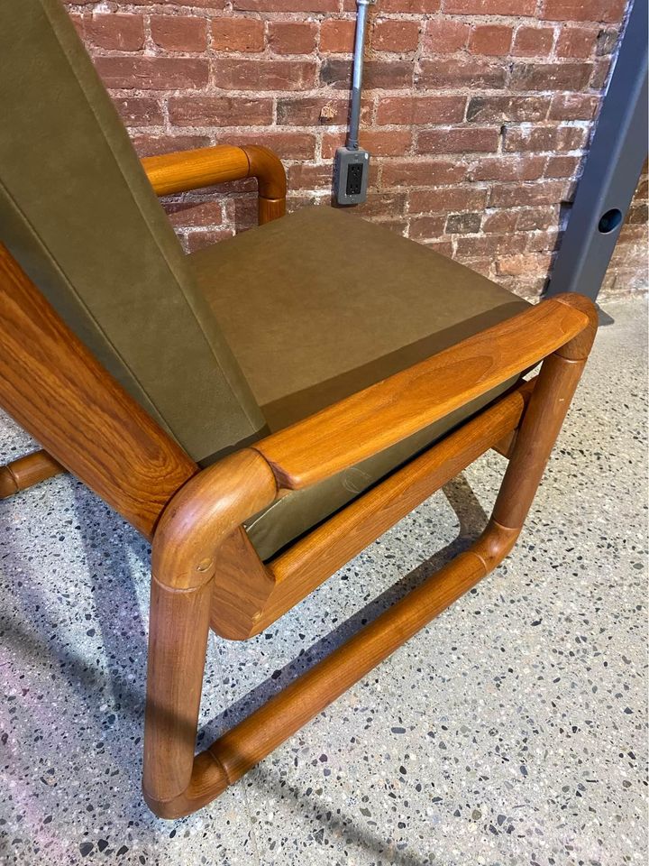 1970s Solid Teak and Leather Lounge Chair