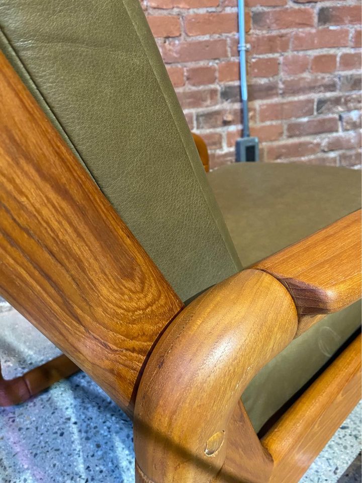 1970s Solid Teak and Leather Lounge Chair