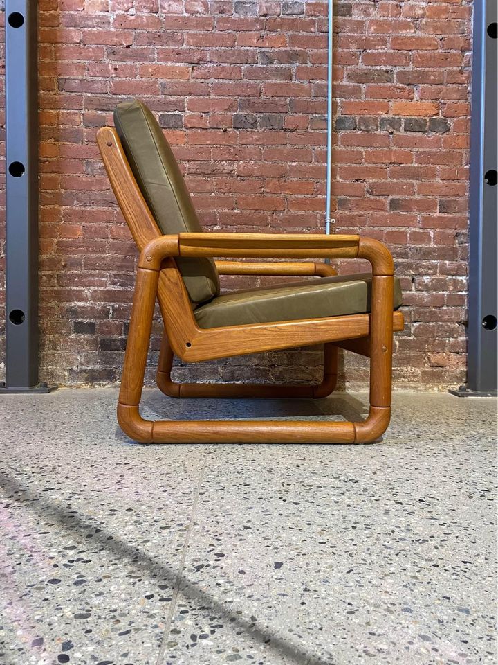 1970s Solid Teak and Leather Lounge Chair