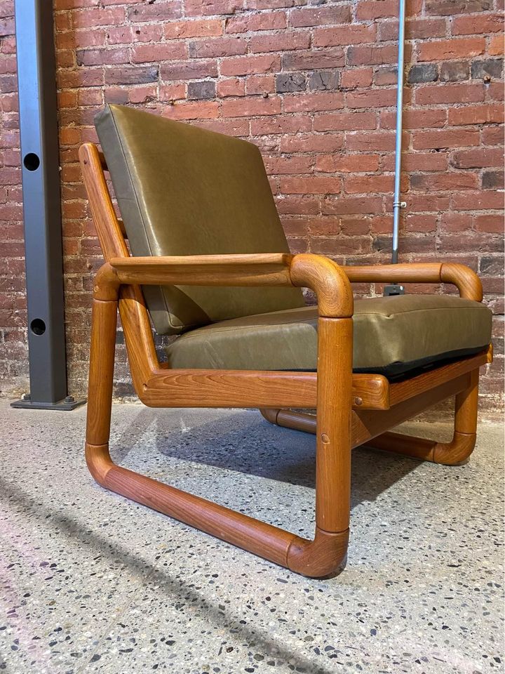 1970s Solid Teak and Leather Lounge Chair