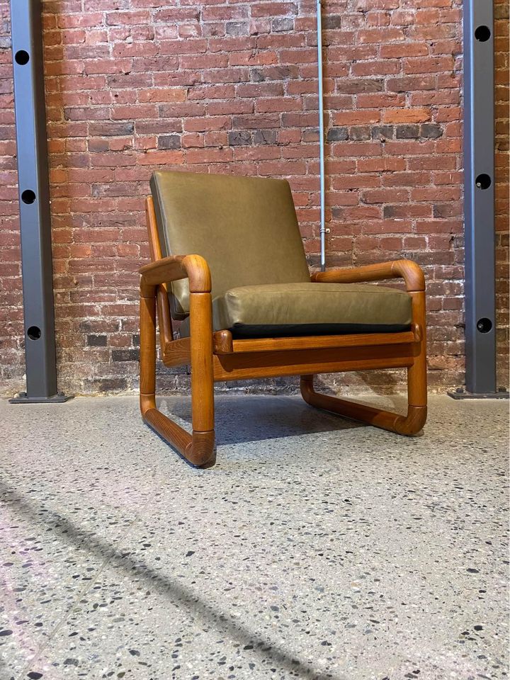 1970s Solid Teak and Leather Lounge Chair