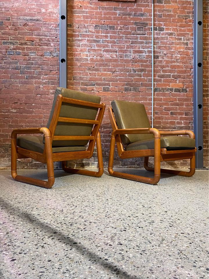 1970s Solid Teak and Leather Lounge Chair