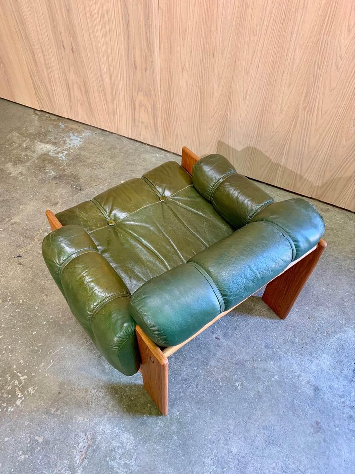 1970s Teak and Leather Lounge Chair Made in Finland