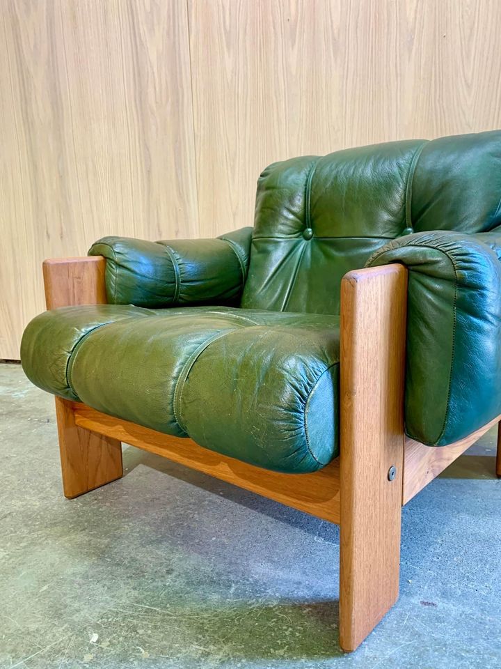 1970s Teak and Leather Lounge Chair Made in Finland