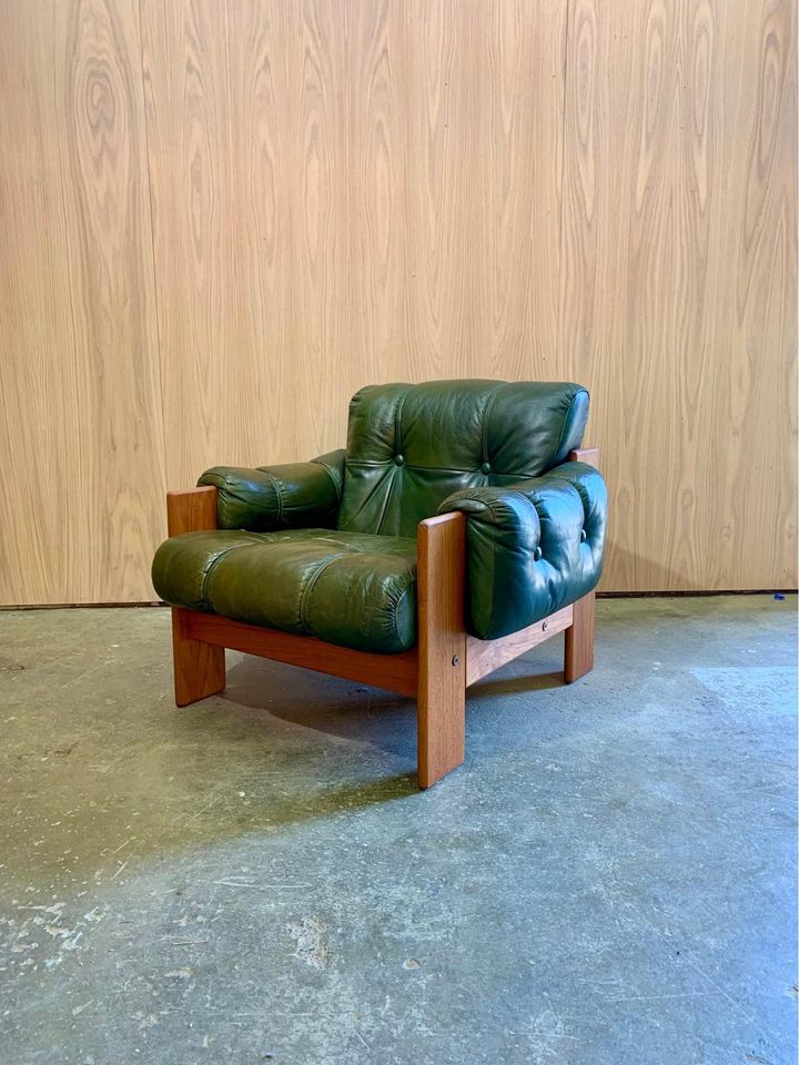 1970s Teak and Leather Lounge Chair Made in Finland