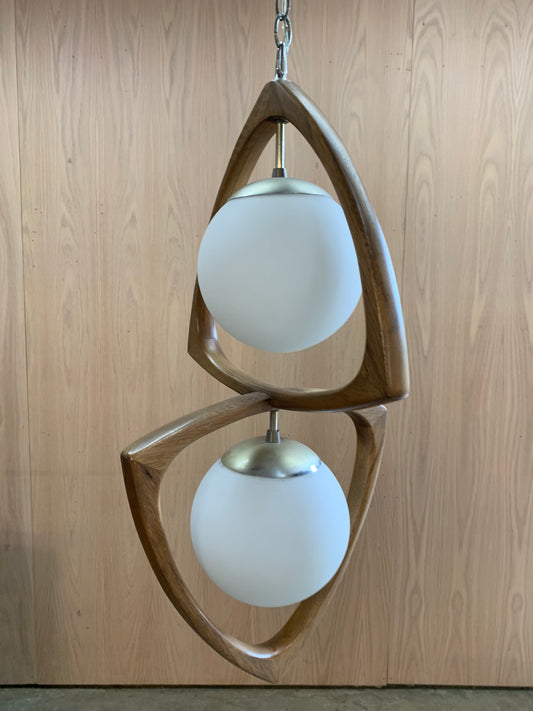 1970s American Walnut Pendant Lamp  Chandelier