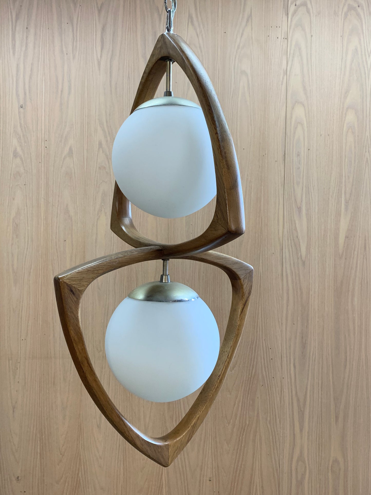 1970s American Walnut Pendant Lamp  Chandelier