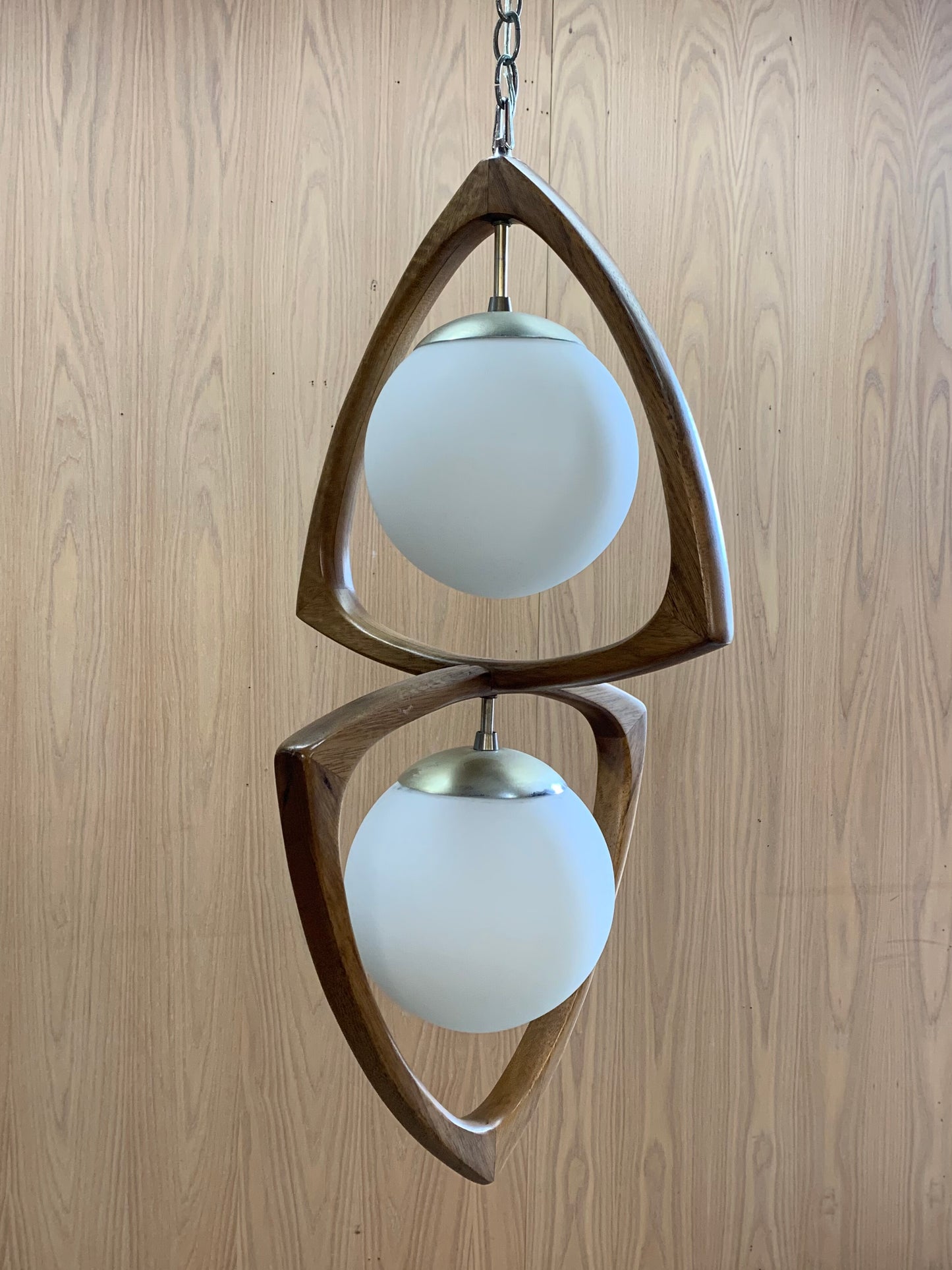 1970s American Walnut Pendant Lamp  Chandelier