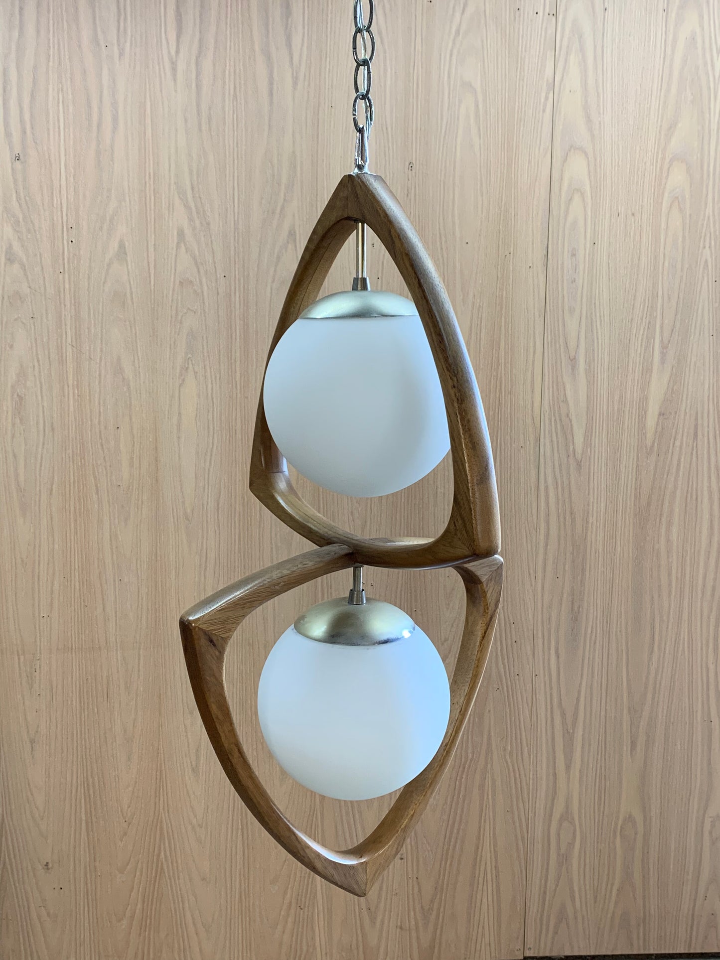 1970s American Walnut Pendant Lamp  Chandelier