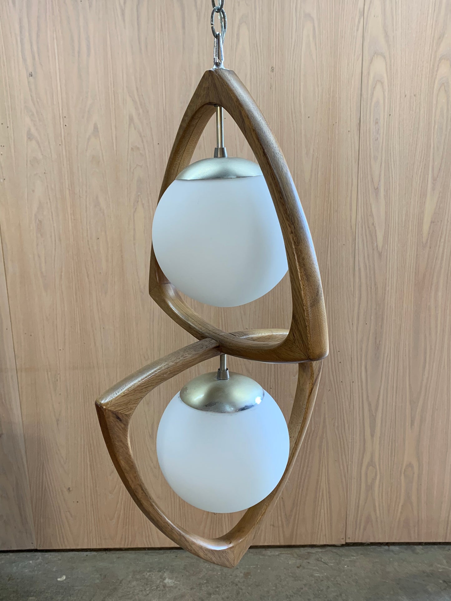 1970s American Walnut Pendant Lamp  Chandelier