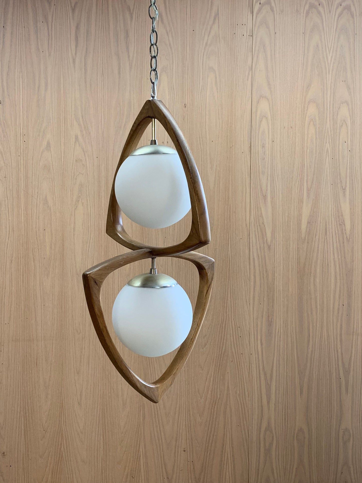 1970s American Walnut Pendant Lamp  Chandelier