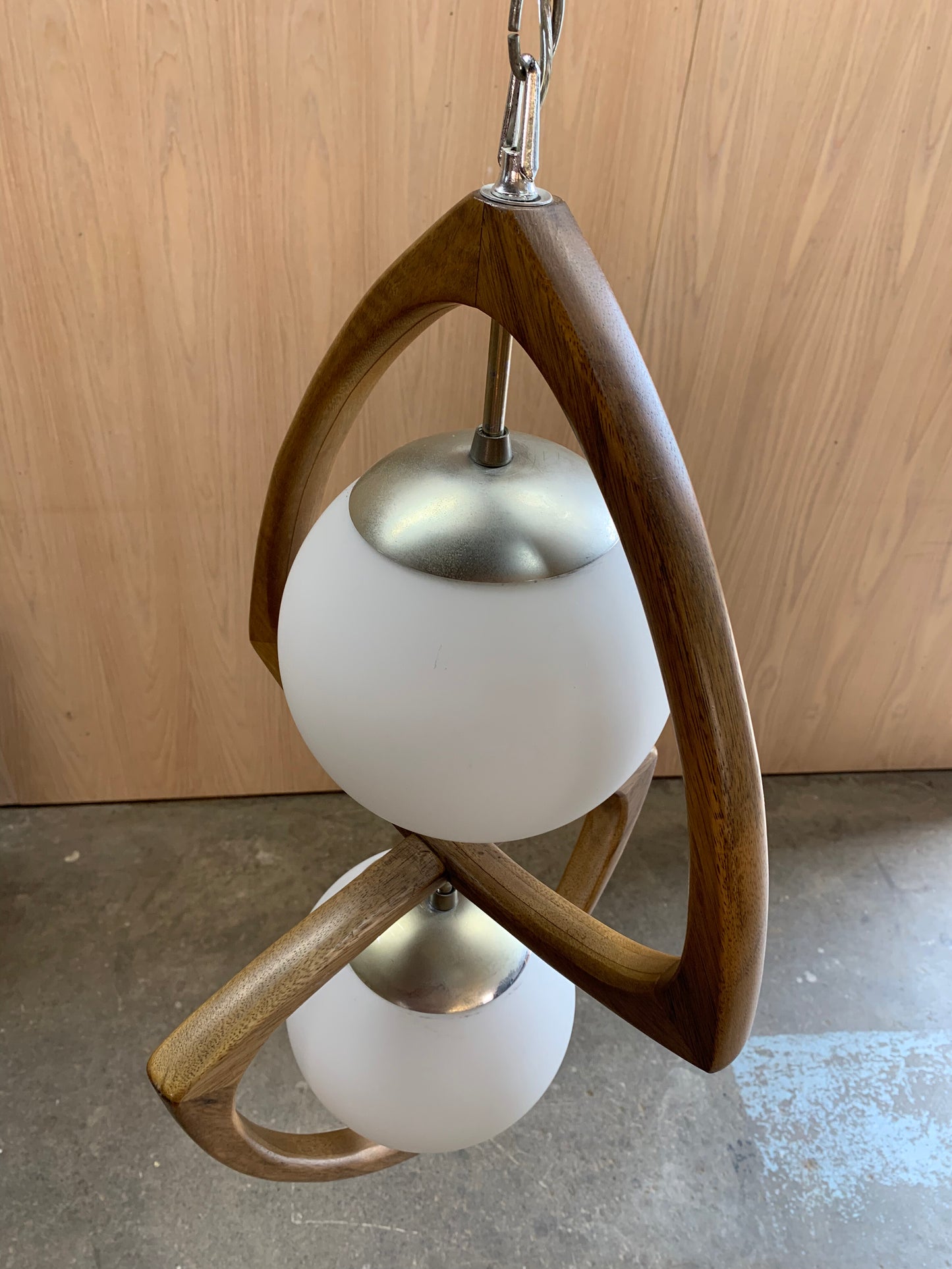 1970s American Walnut Pendant Lamp  Chandelier