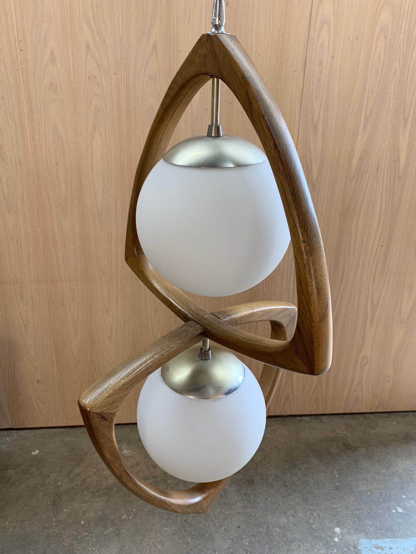 1970s American Walnut Pendant Lamp  Chandelier