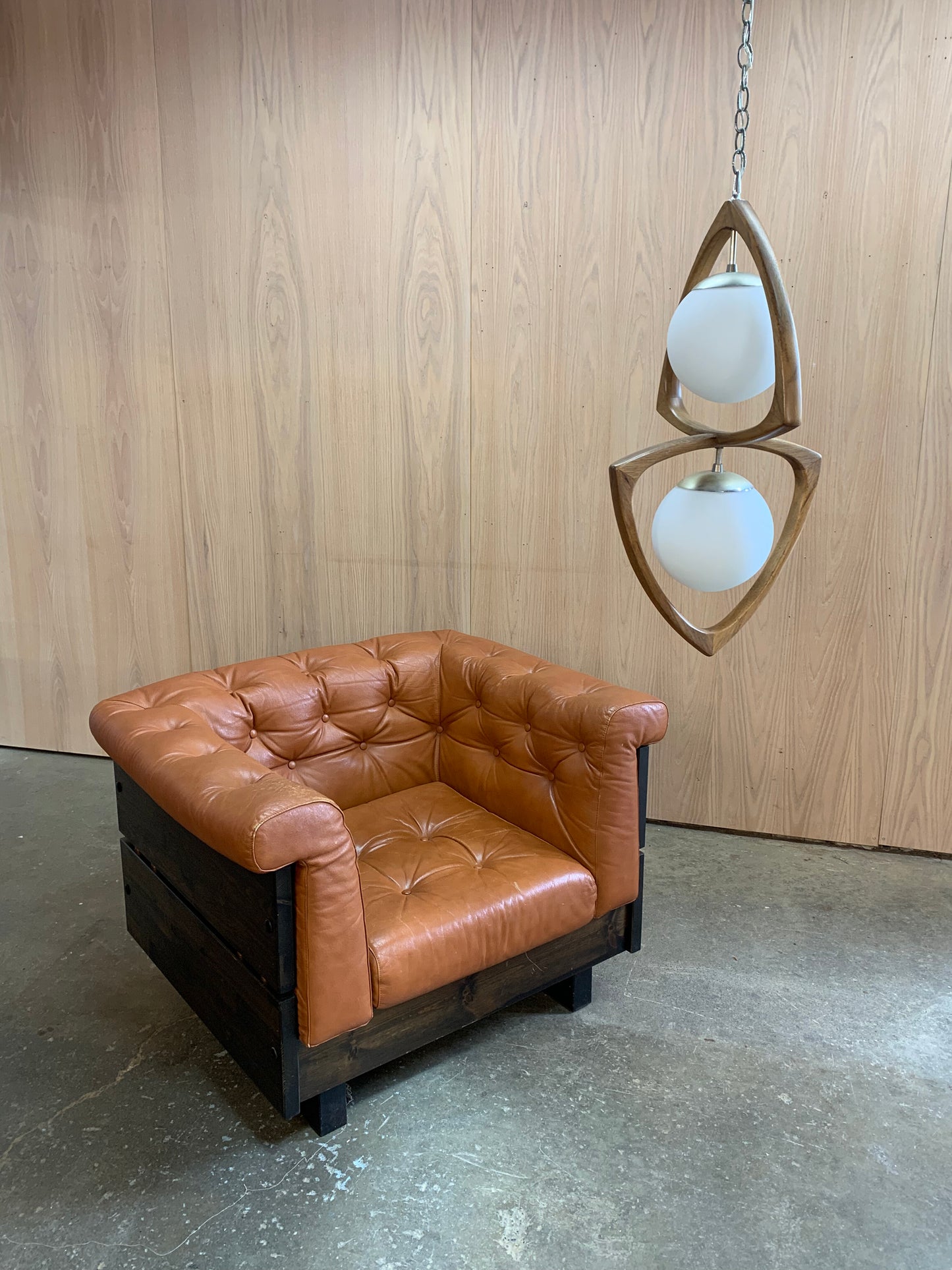 1970s American Walnut Pendant Lamp  Chandelier