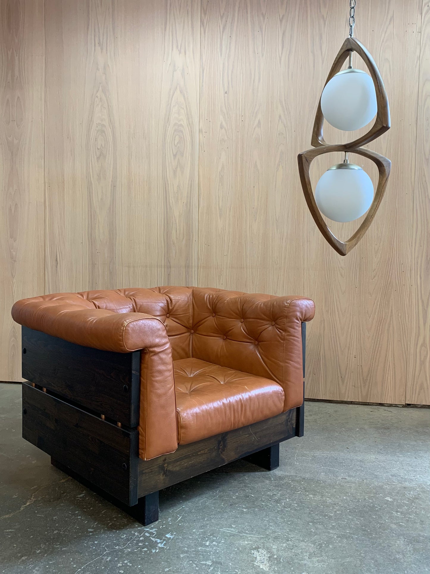 1970s American Walnut Pendant Lamp  Chandelier