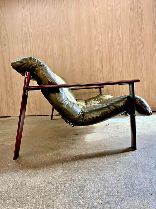 1970s Brazilian Wood and Leather MP129 Sofa by Percival Lafer