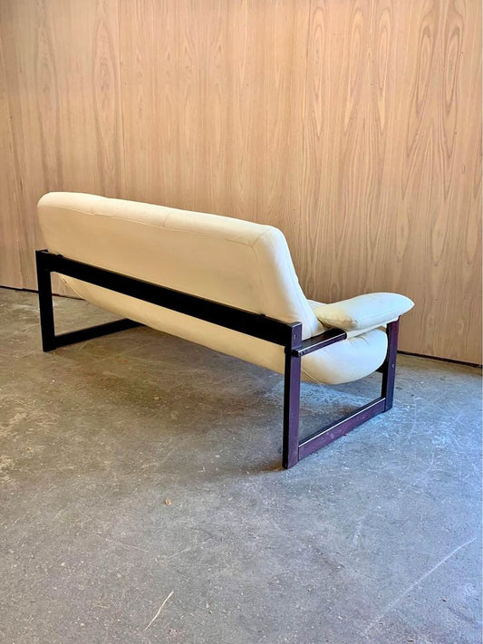 1970s Brazilian Wood and Leather Sofa by Percival Lafer