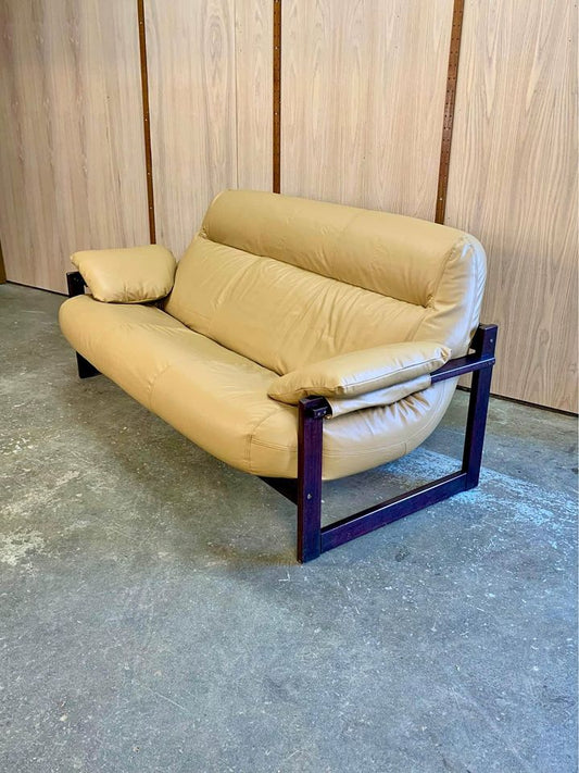 1970s Brazilian Wood and Leather Sofa by Percival Lafer