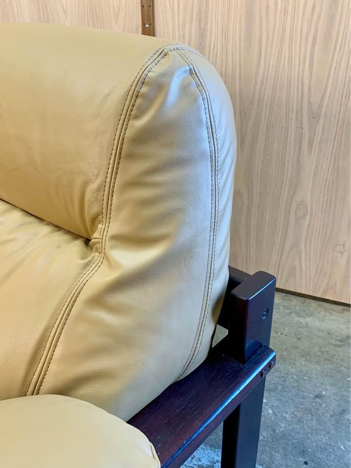 1970s Brazilian Wood and Leather Sofa by Percival Lafer