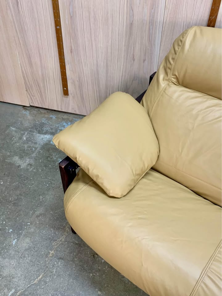 1970s Brazilian Wood and Leather Sofa by Percival Lafer