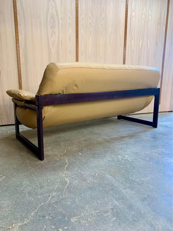 1970s Brazilian Wood and Leather Sofa by Percival Lafer