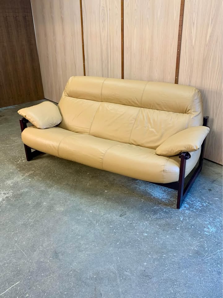 1970s Brazilian Wood and Leather Sofa by Percival Lafer
