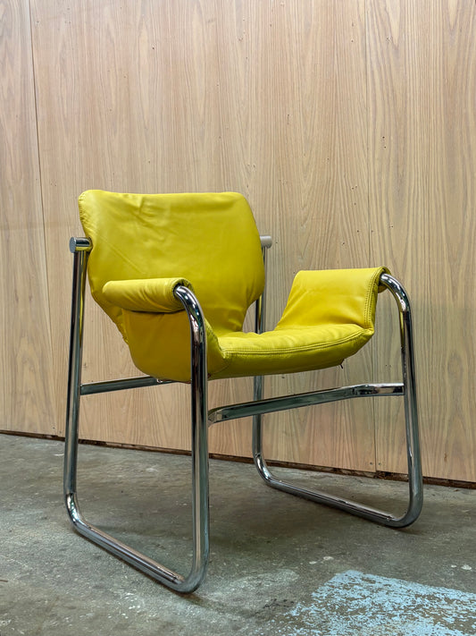 1970s Chromed and Leather Lounge Chair by Maurice Burke for Pozza