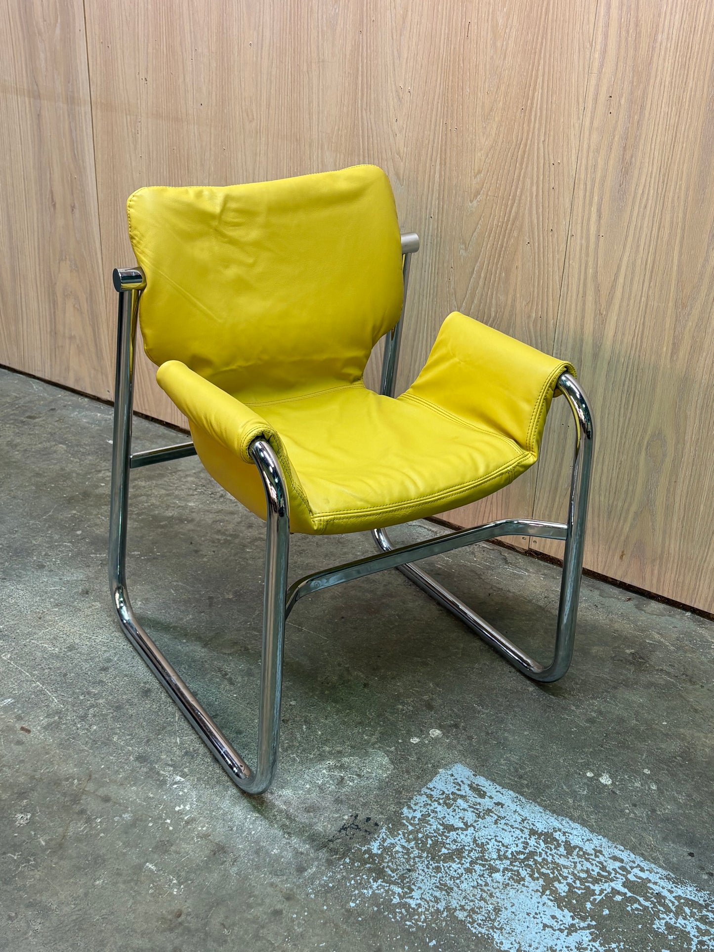 1970s Chromed and Leather Lounge Chair by Maurice Burke for Pozza