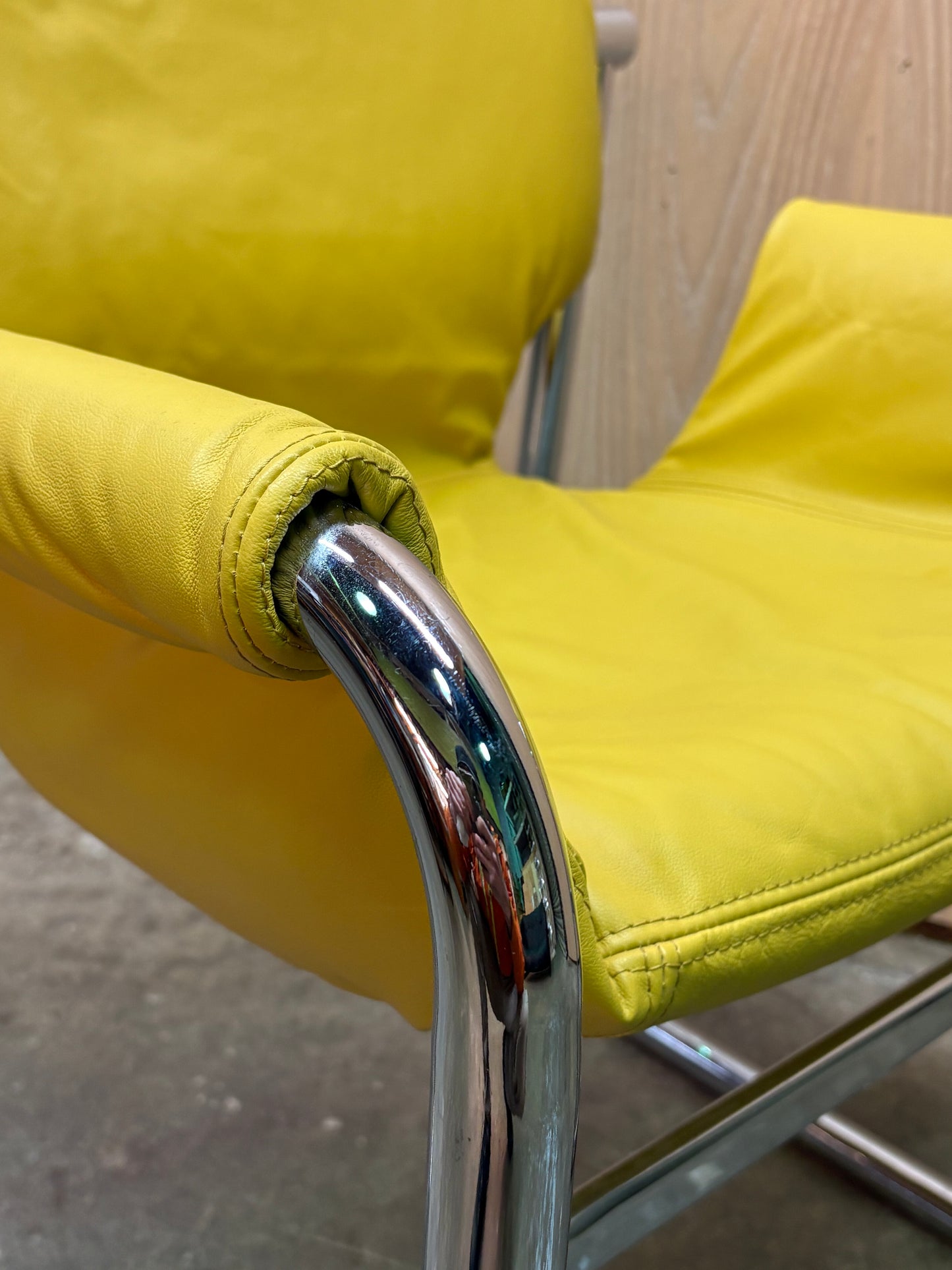 1970s Chromed and Leather Lounge Chair by Maurice Burke for Pozza