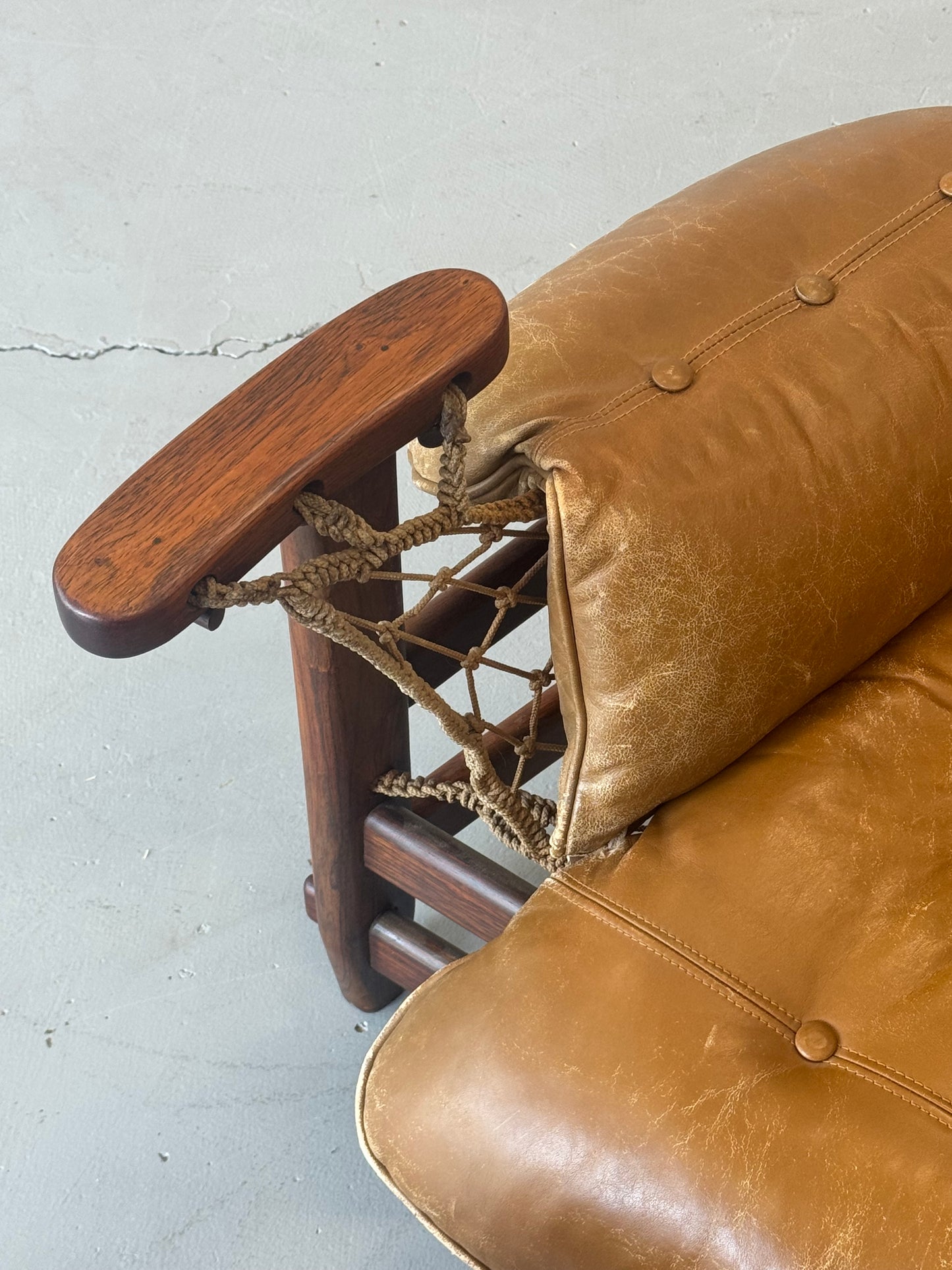 1960s Jangada Lounge Chair and Ottoman by Jean Gillon in Rosewood and original Brown Leather