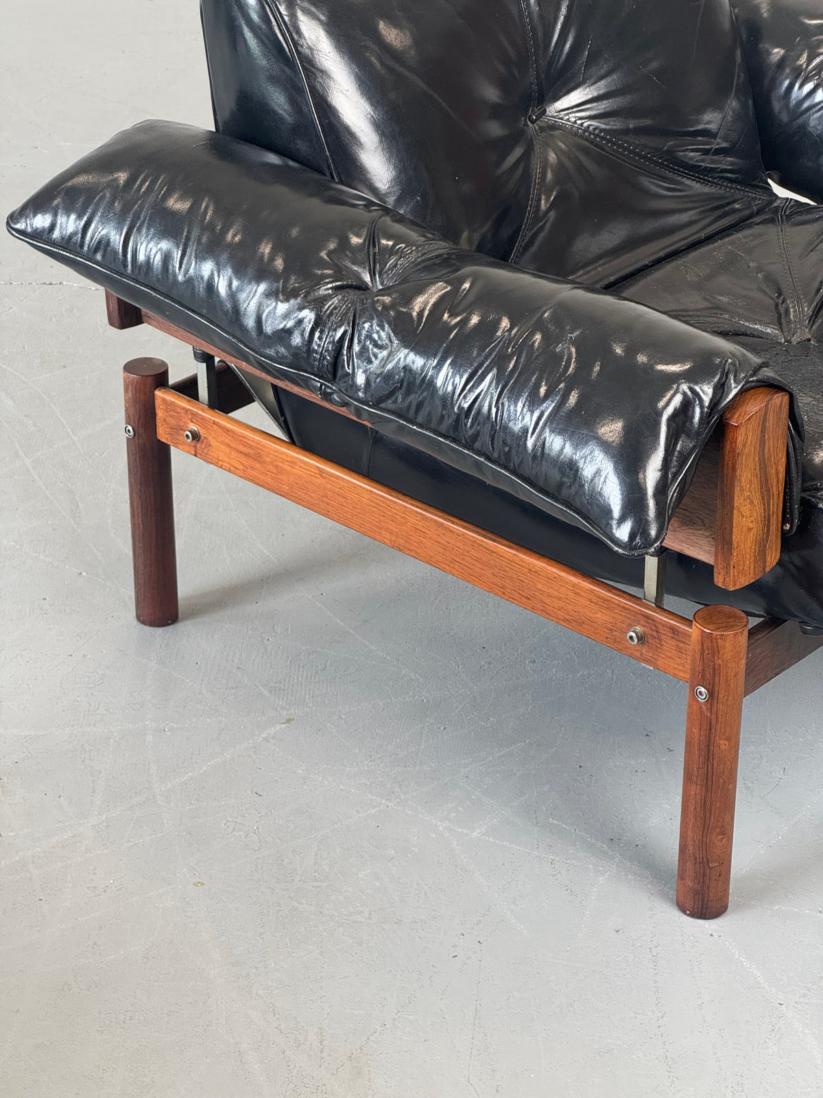 1960s MP-13 Lounge Chair by Percival Lafer in Original Black Leather and Brazilian Rosewood.