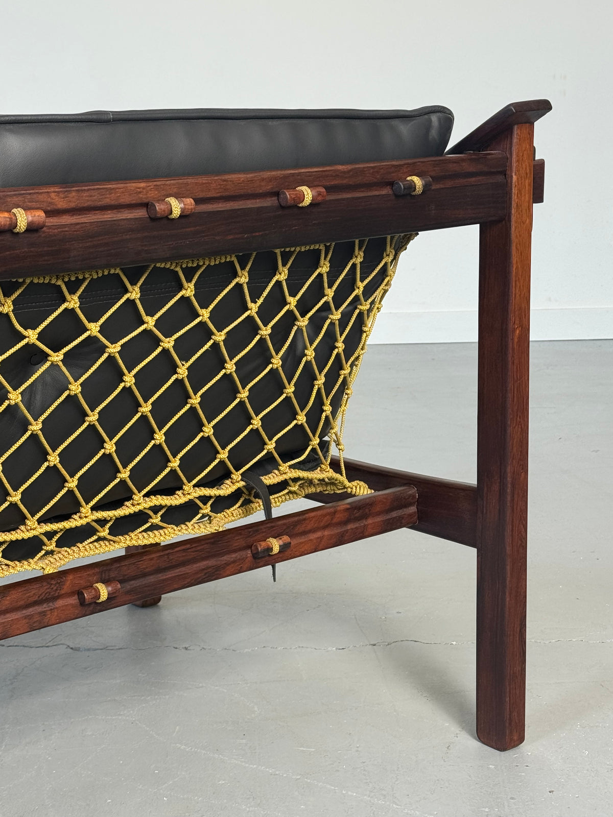 1960s Amazonas Sofa by Jean Gillon for Wood Art in rosewood and black leather