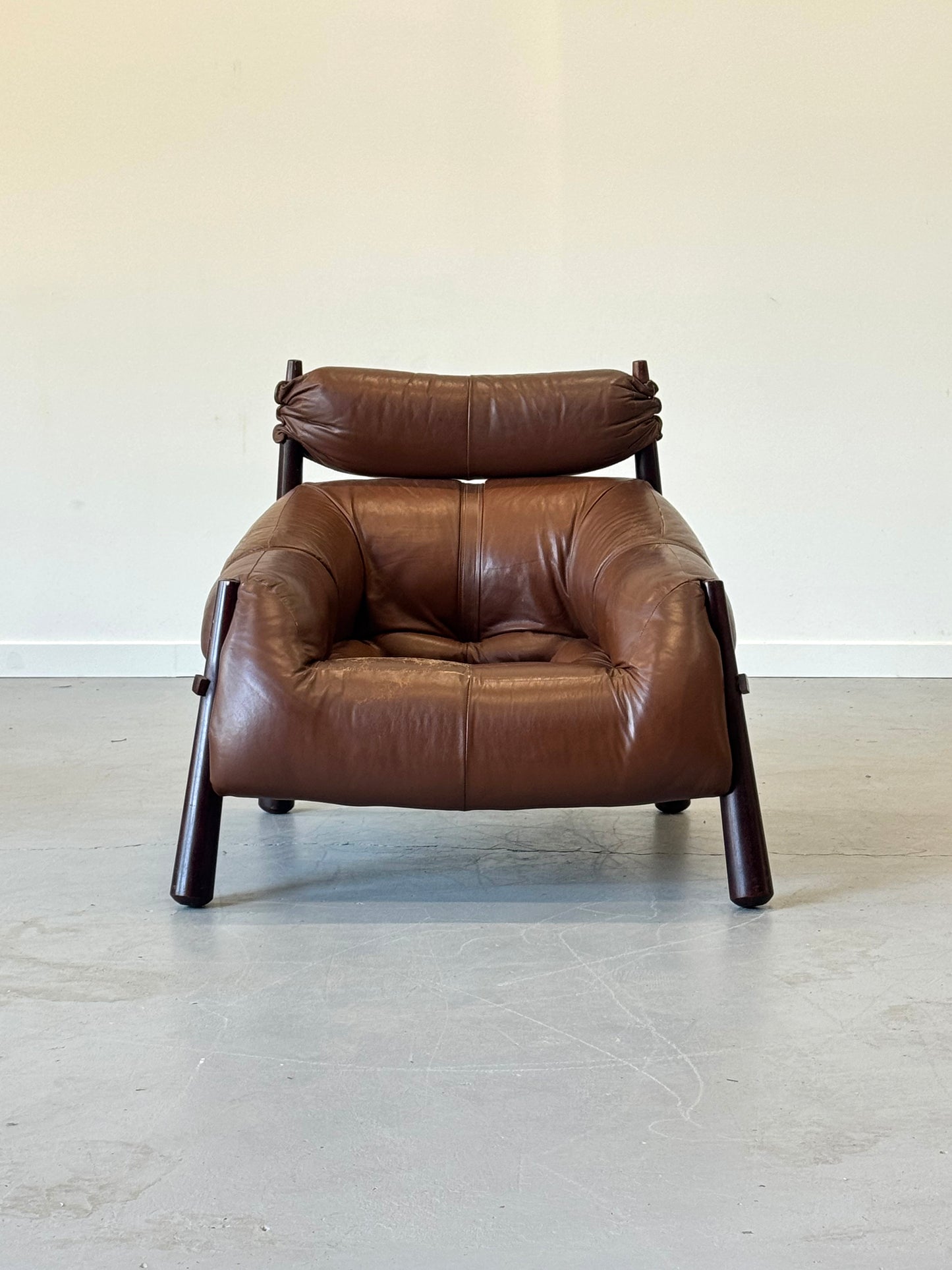 1970s Percival Lafer MP-81 Lounge Chair and Ottoman in Original Brown Leather and Brazilian Jatobá